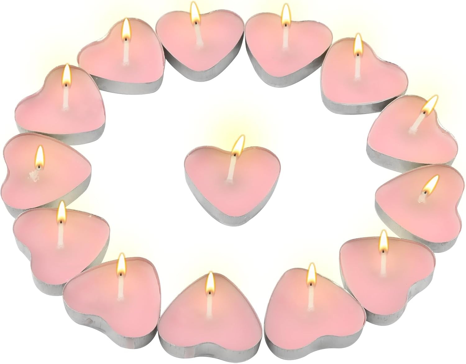 50PCS Pink Heart Shaped Unscented Tea Light Candles 1.5-2 Hour Wedding Decor