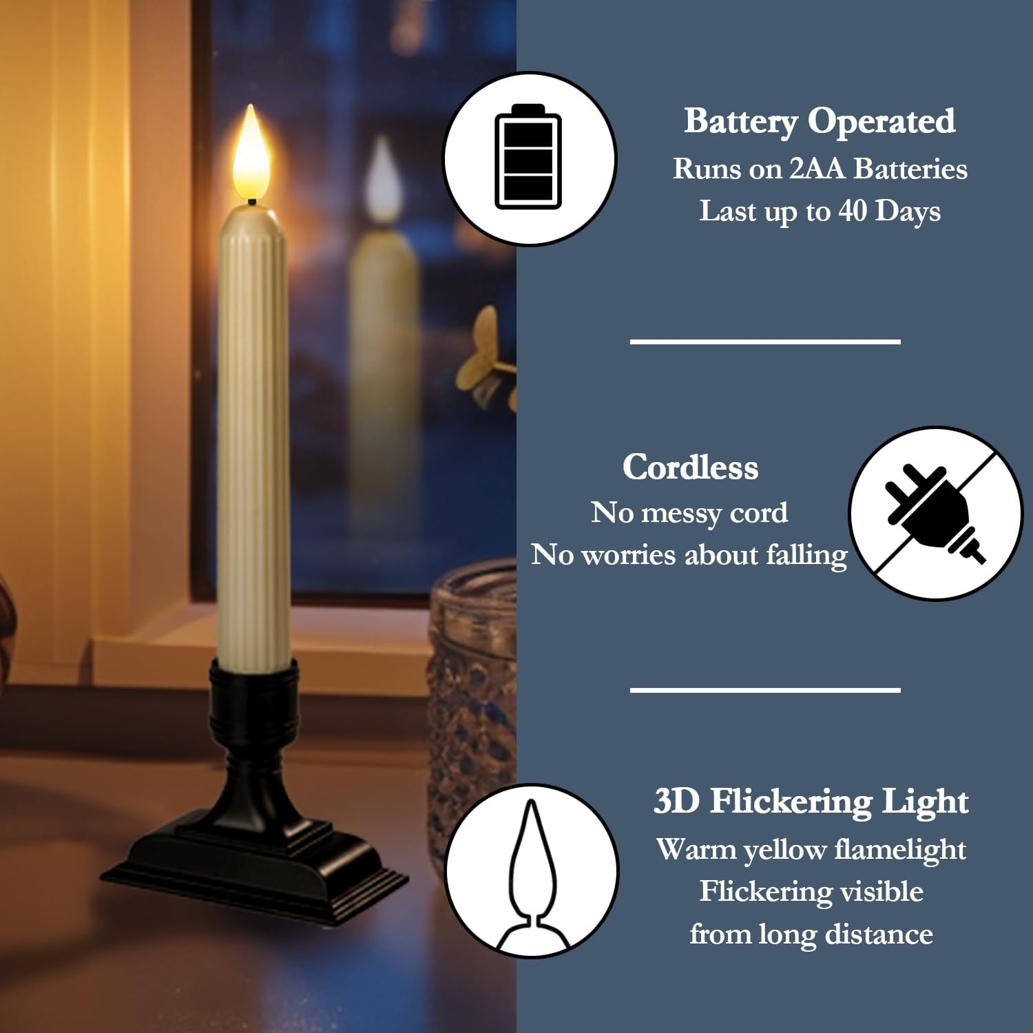 6 Pcs Window Candles with Sensor Dusk to Dawn, Ivory Electric Window Candle F…