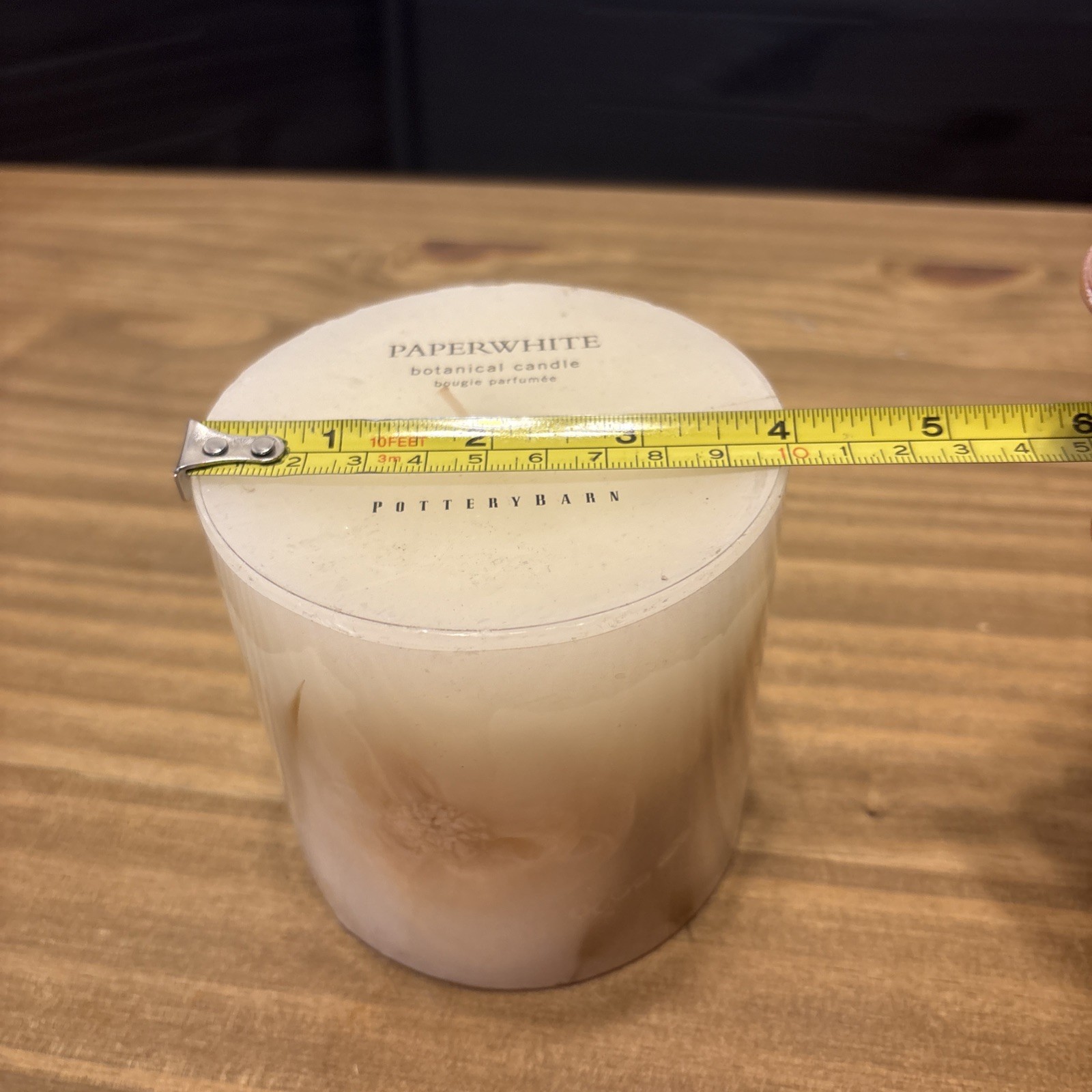 Pottery Barn Paperwhite botanical Candle 4″x4″ Wax Pillar Never Lit