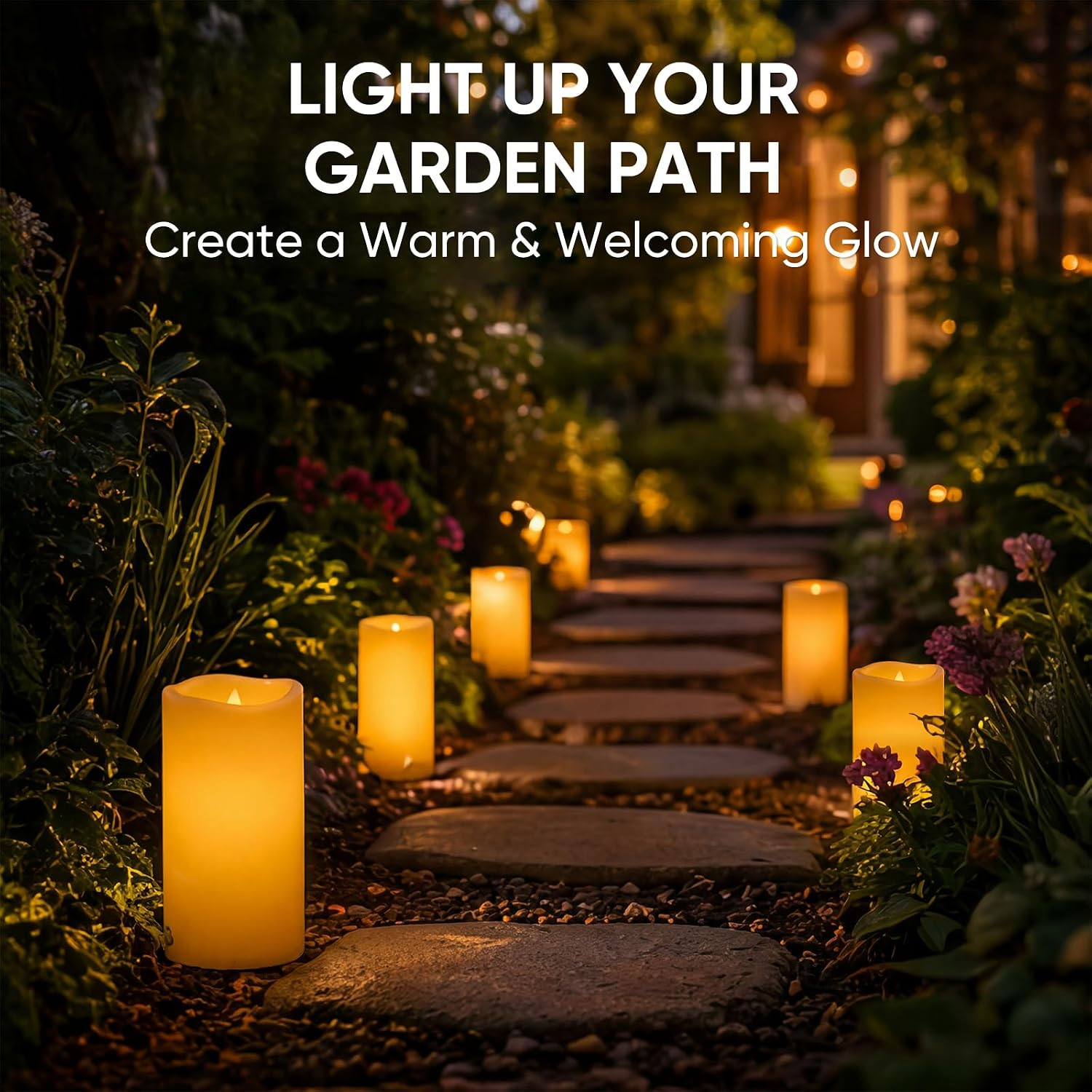 Dusk to Dawn Outdoor Waterproof Flameless Candles with Auto Light Sensor, Flicke