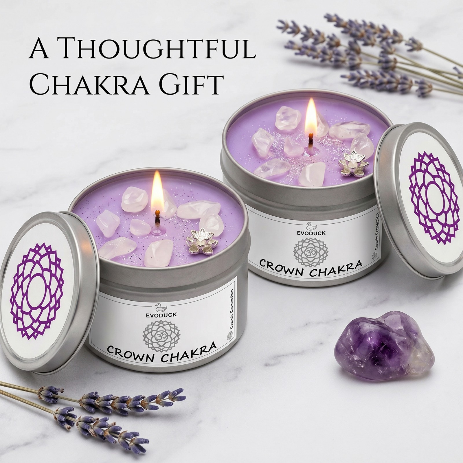 2 Pack Crown Chakra Crystal Candle Clear Quartz Reiki Meditation Energy Healing