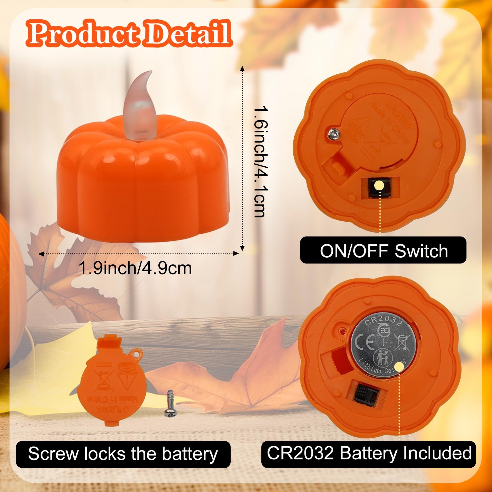 12 Pack Pumpkin Tea Lights Fall Decorations LED Orange Pumpkin Lights FlameLe…