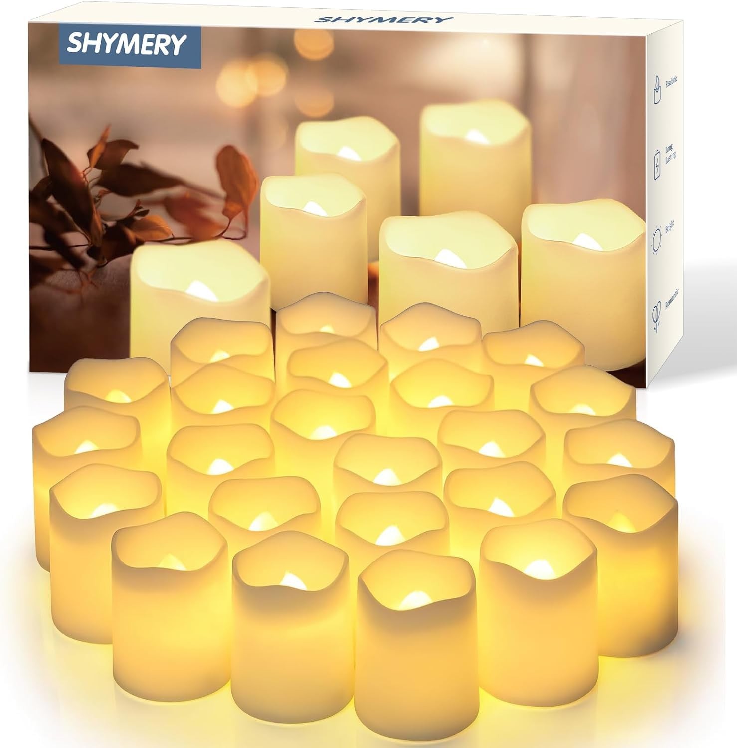 SHYMERY Flameless Votive Candles,Flameless Flickering Pack of 24, Warm White
