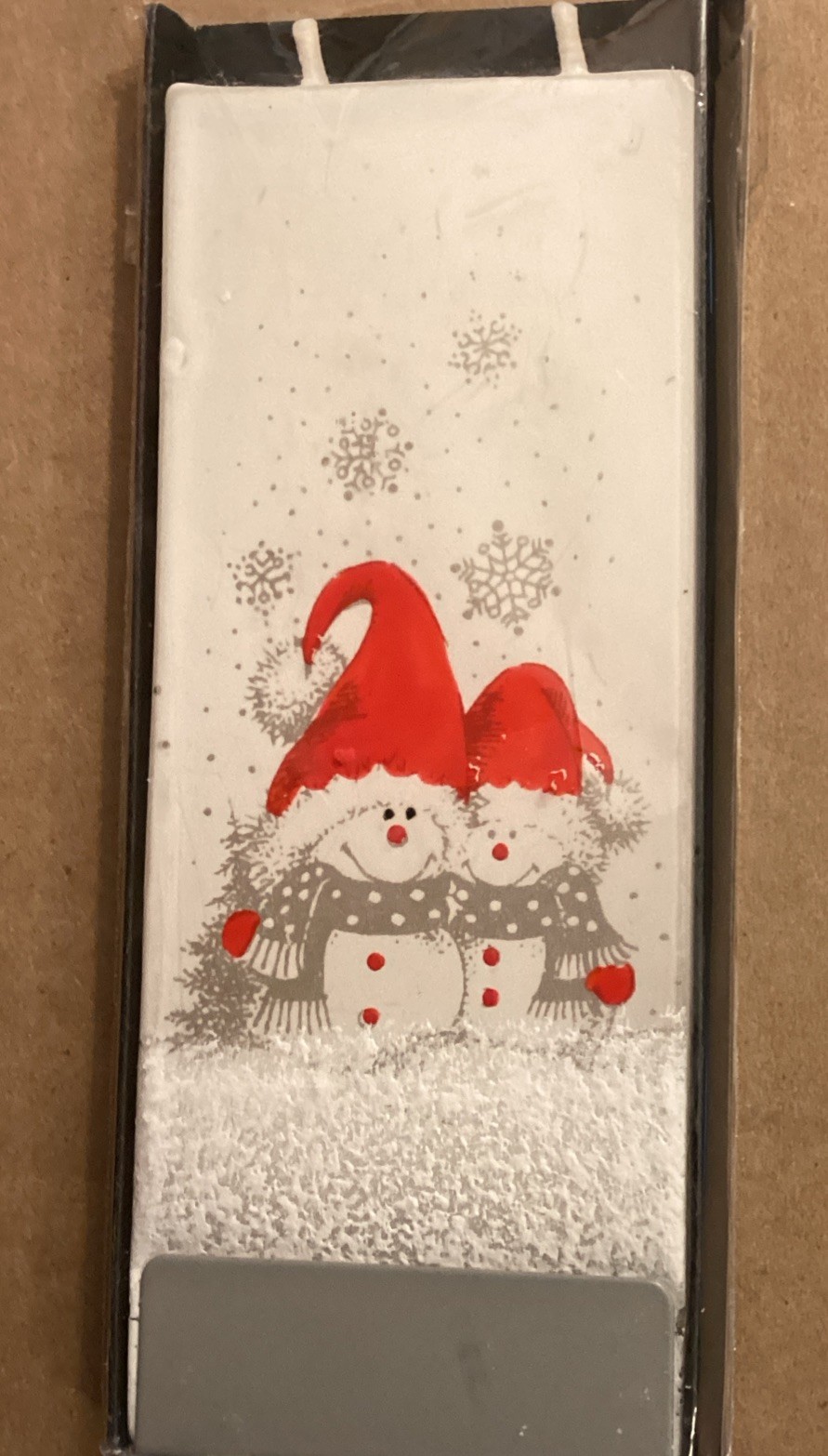 Flatyz Handmade Twin Wick Unscented Thin Flat Candle Dripless Snowmen
