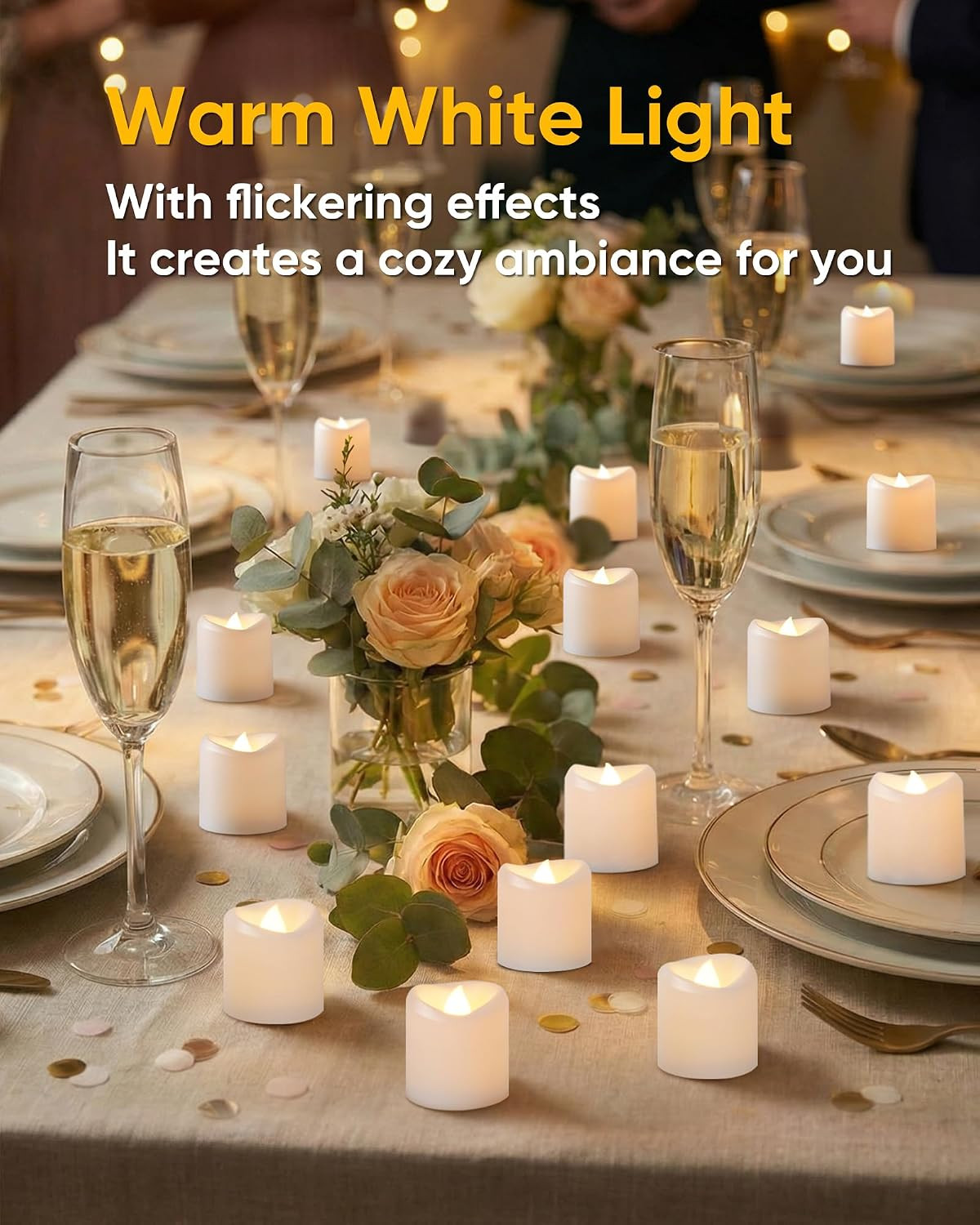 24-Pack White Flameless Candles, Flickering Votive Candles, 100 Hours