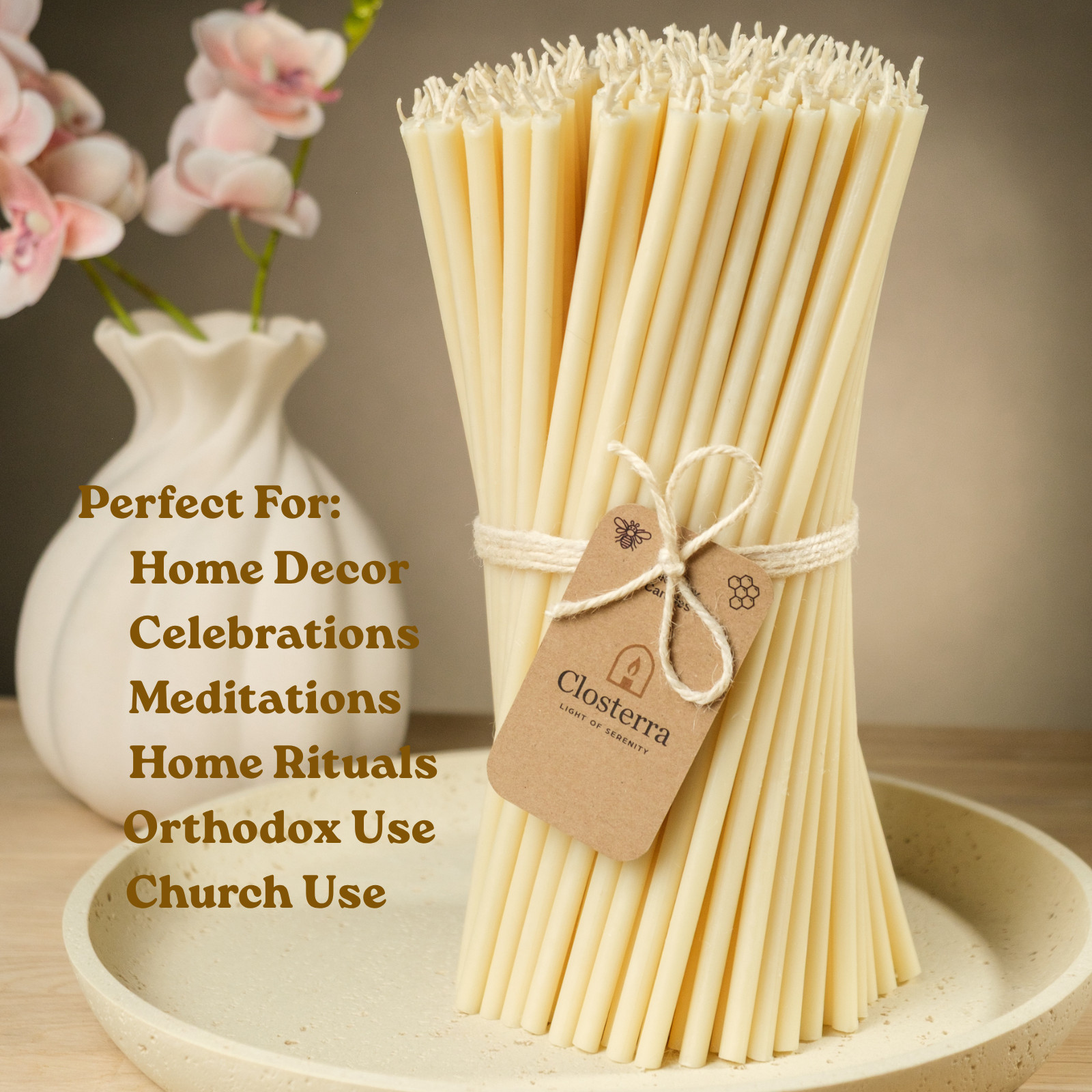 White Very Thin Beeswax Taper Candles 6.3″ x 0.2″ Church Orthodox (Pack 25-700)