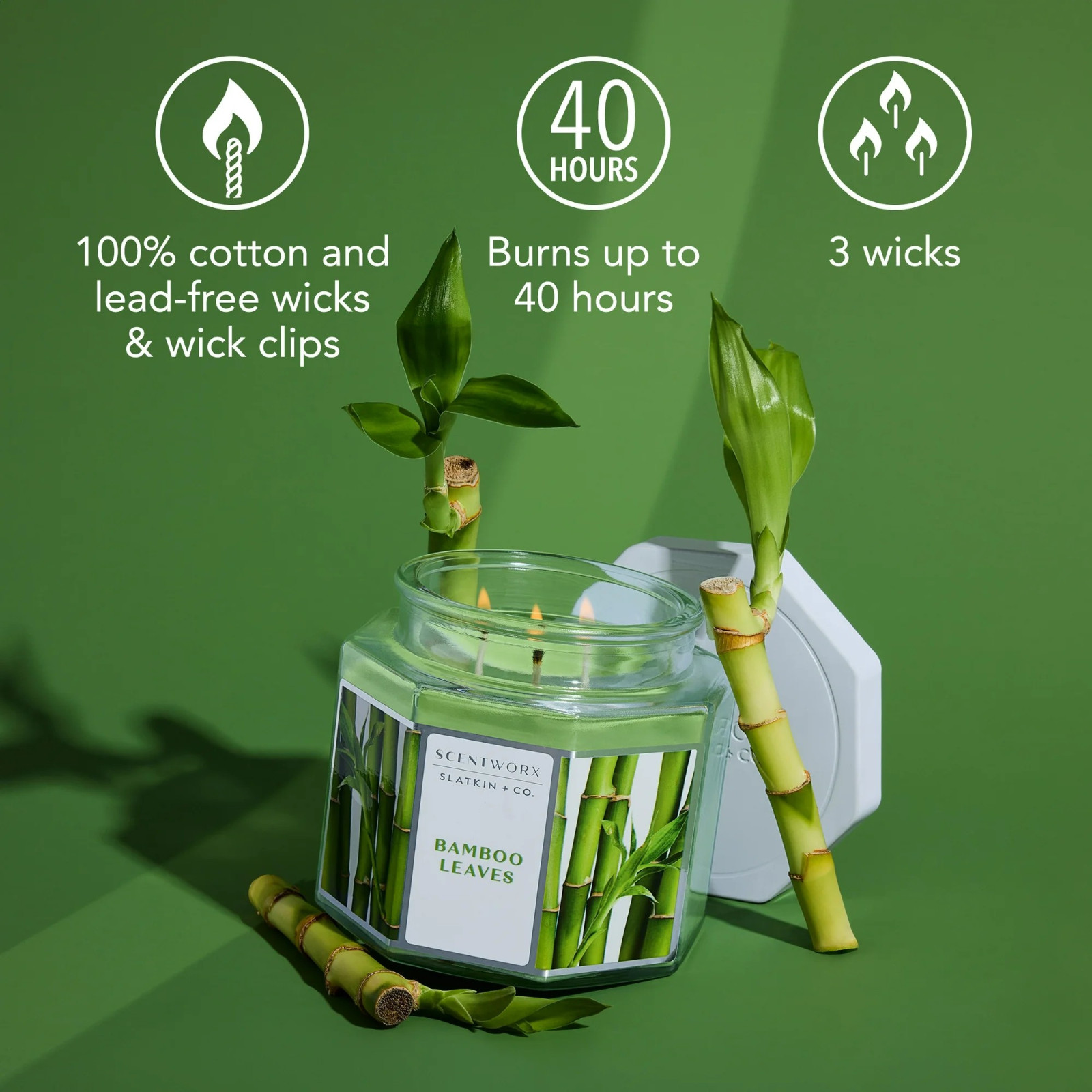 Natural Bamboo Leaves Scented 3-Wick Candle in Glass Jar 14.5 Oz Home Fragrance