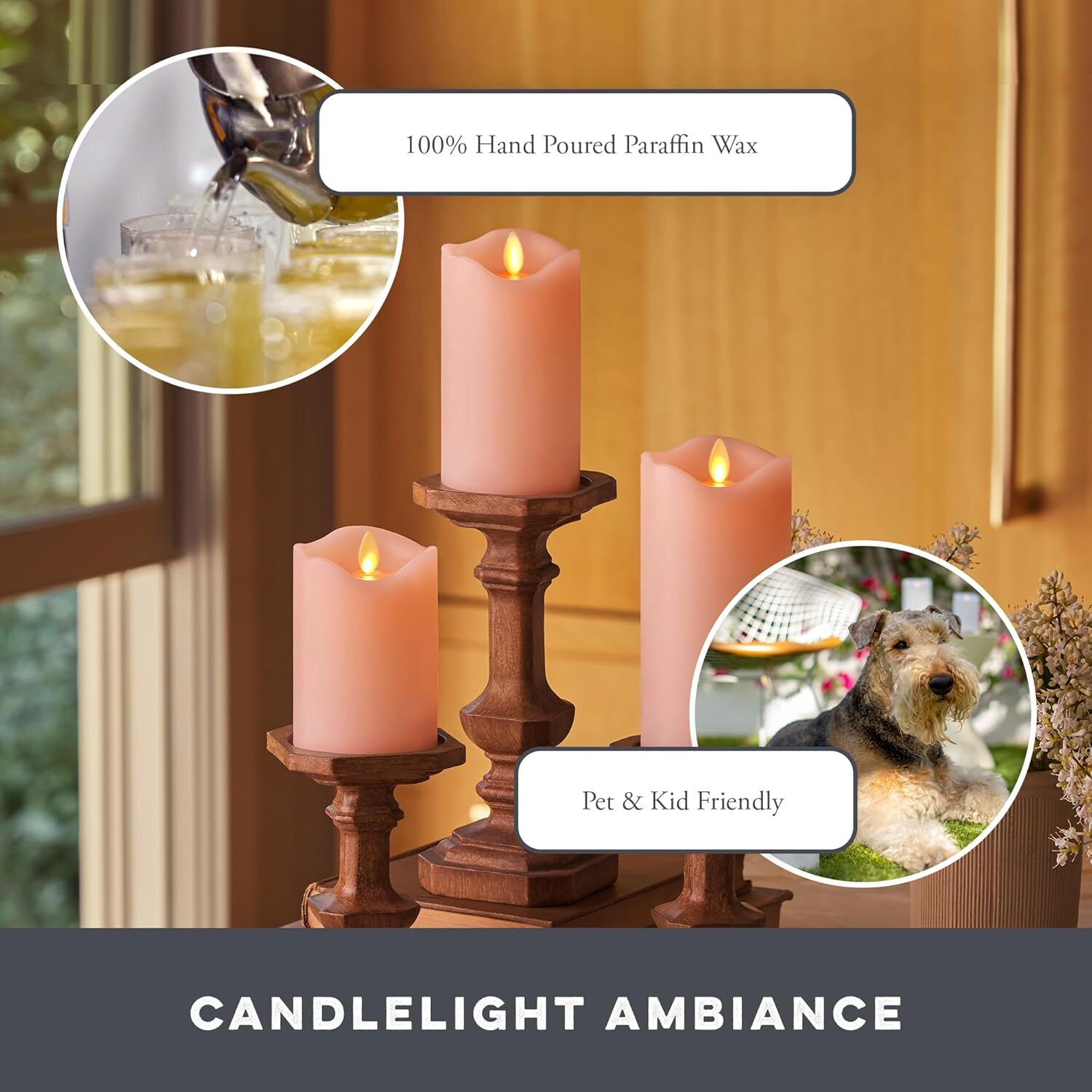 by Luminara Set of 3 (3″ x 4.5″,5.5″,6.5″) Flameless LED Flickering Battery Cand