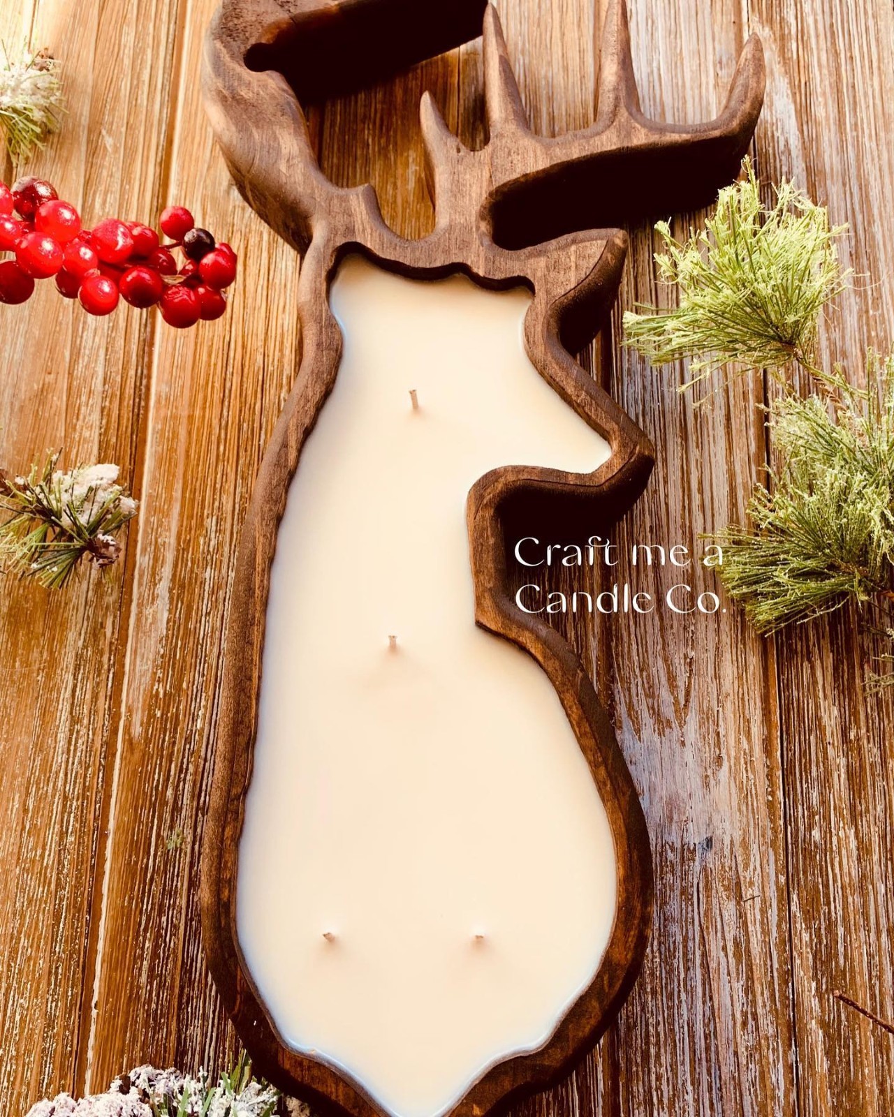 Raindeer Wood Dough Bowl Candle- Scented Soy Wax Dough Bowl Candles