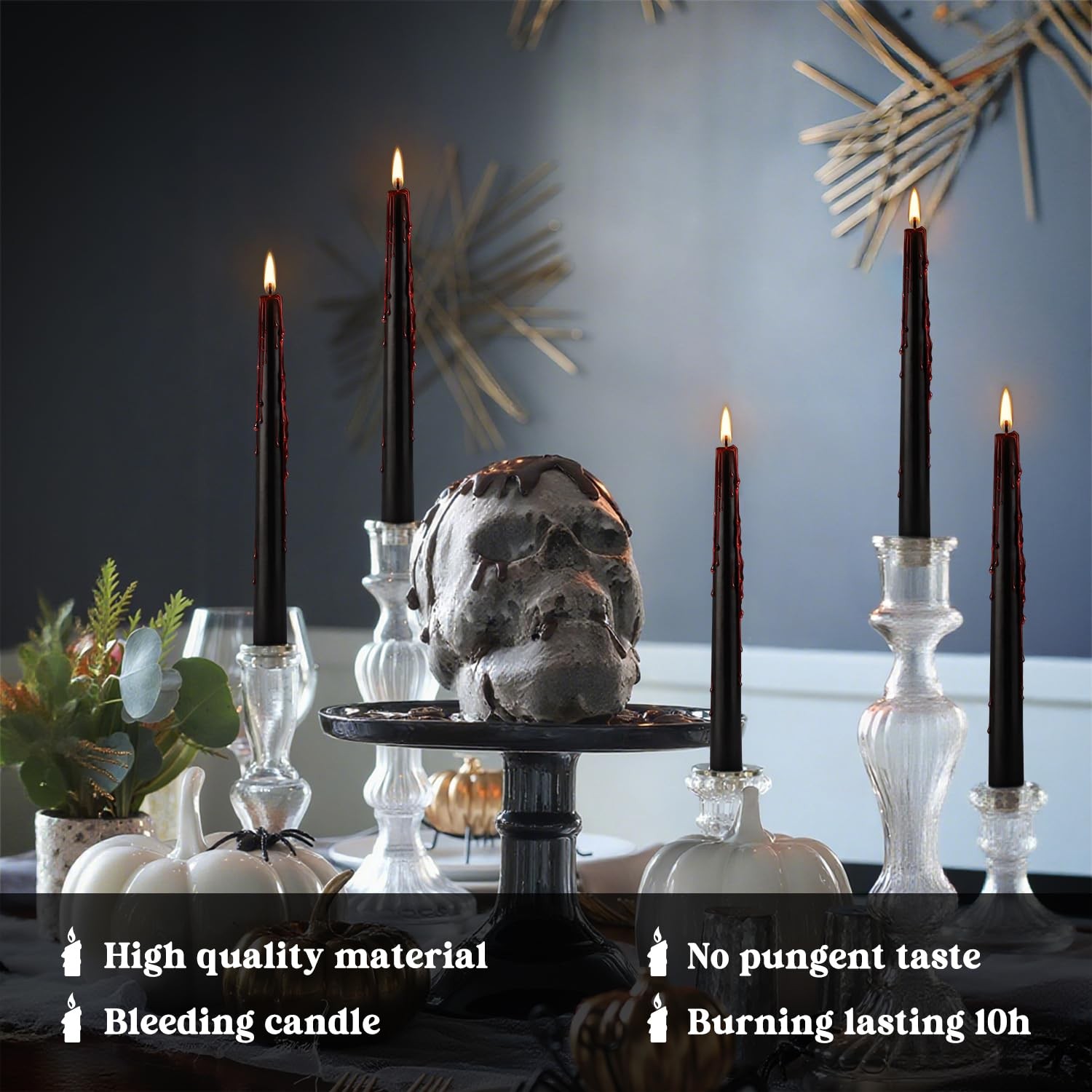 24 Pack Vampire Tears Taper Candles, 10 inch Tall Bleeding Candles, Unscented Bl