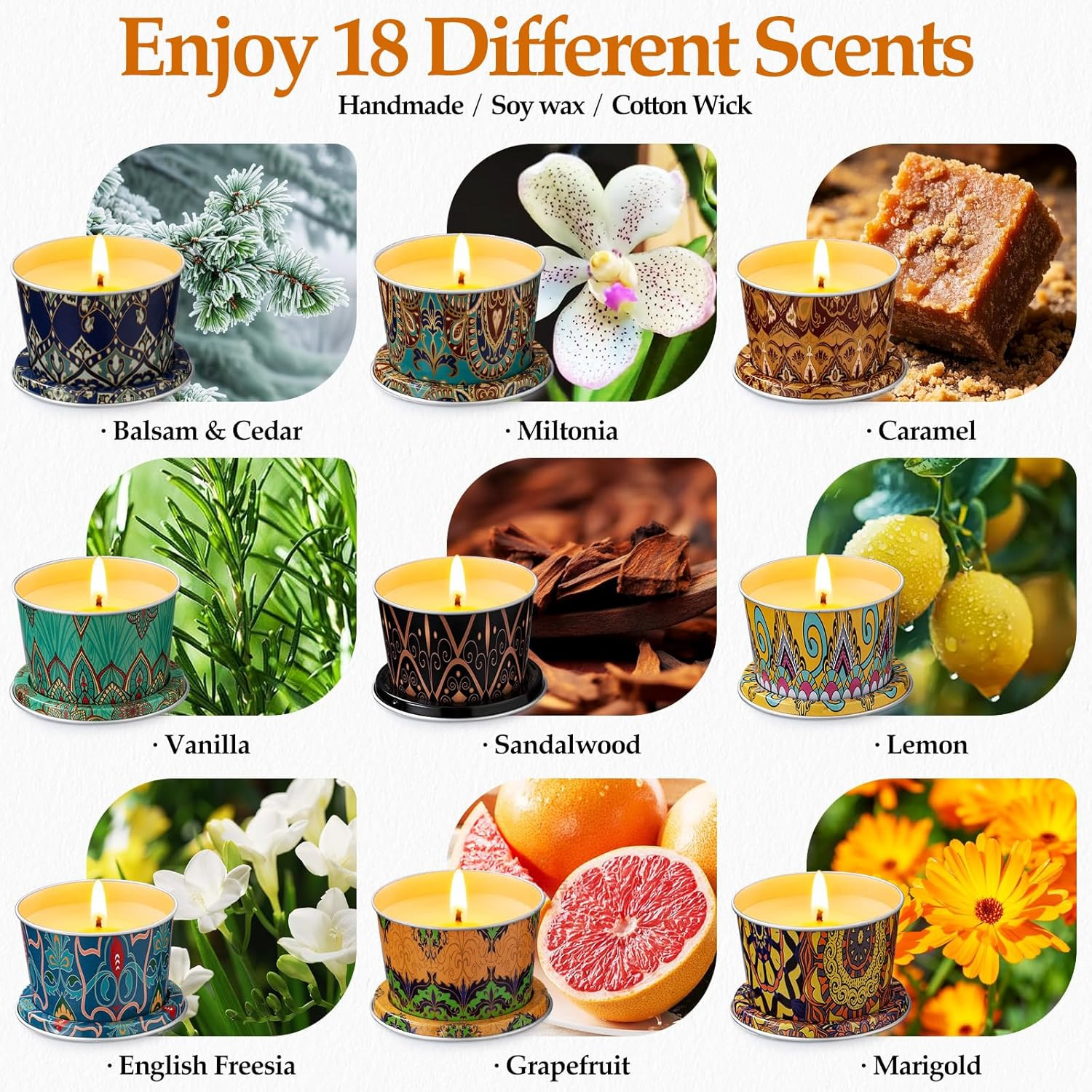 Scented Candles Set, 18 Pack(40Oz) Travel Soy Wax Candles Bulk, Long Lasting Aro