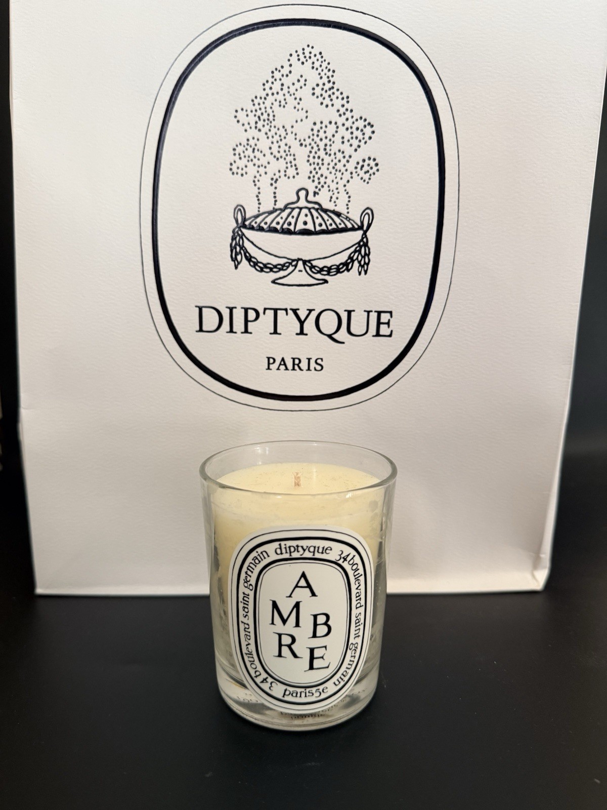 diptyque Ambre Amber Scented Jar Candle Single Wick White