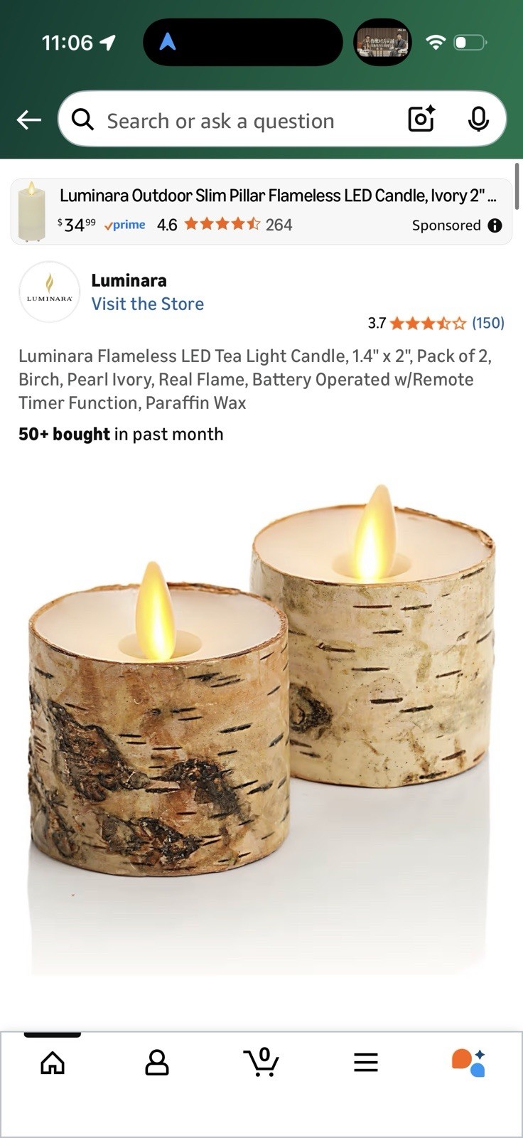 Luminara Flameless LED Tea Light Candle, 1.4″ x 2″, Pack of 2, Birch, Pearl I…