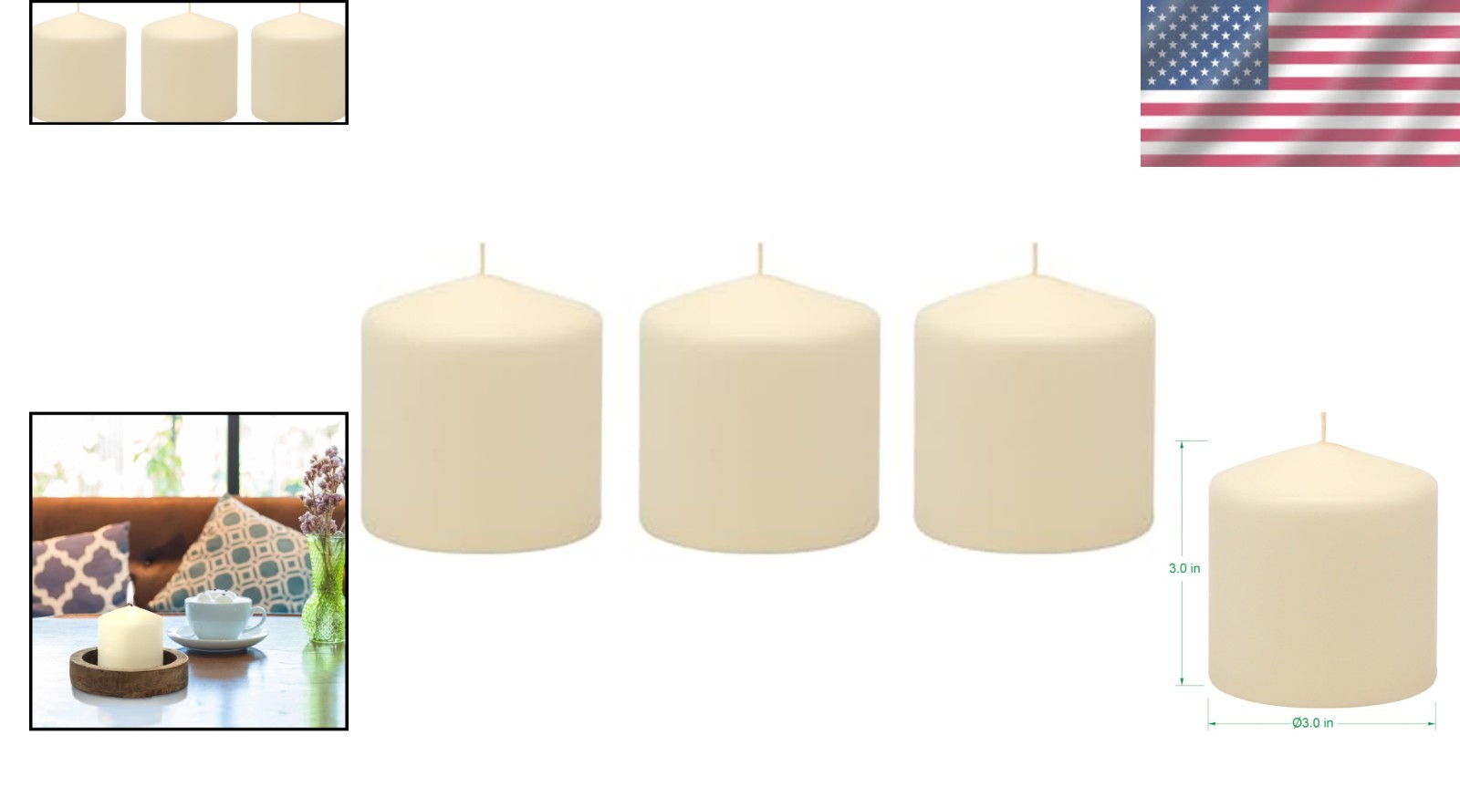Long-Lasting Unscented 3″ x 3″ Pillar Candles – Ideal for Weddings, Indoor Décor