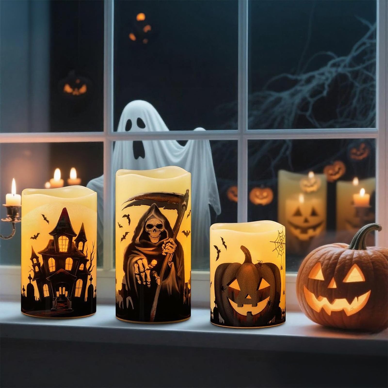 Wondise Halloween Flameless Flickering Candles with 6 Hour Timer, Battery Operat