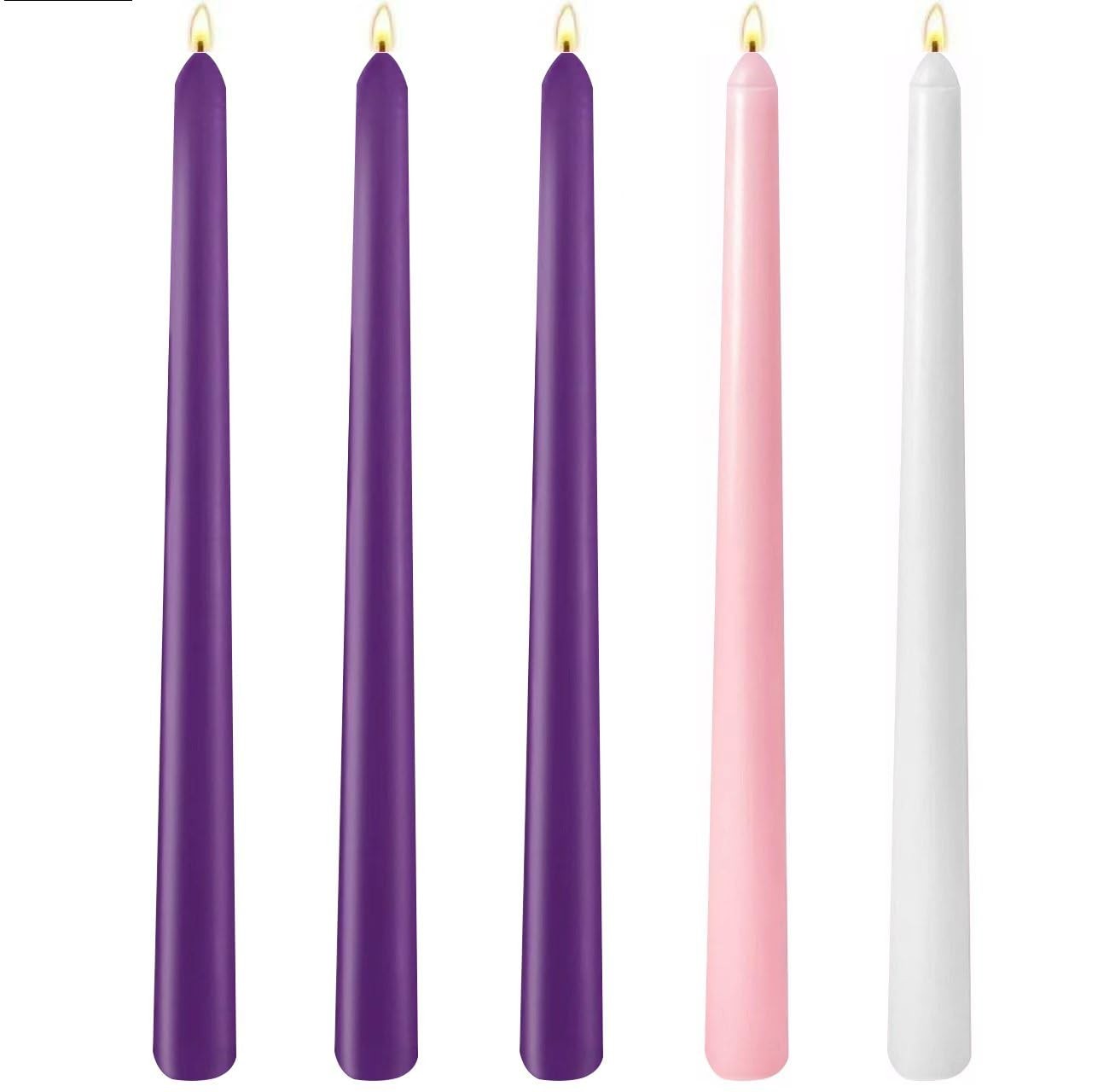10 Inch Advent Taper Candles 5 Pack Dripless Long Burning Unscented Candlest…