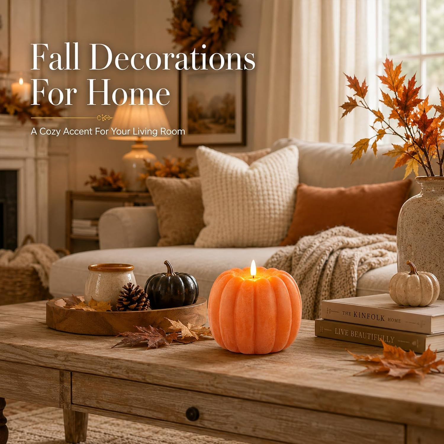 Fall Decorations for Home – Flameless Pumpkin Candles with Remote Timer, Realist