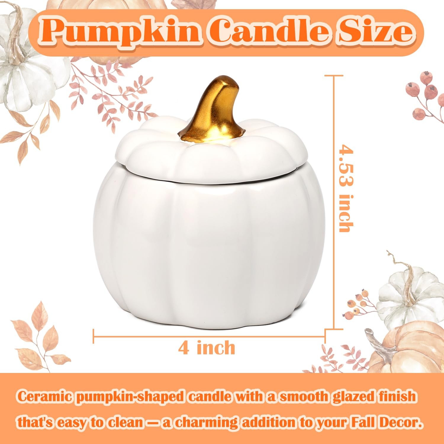 Pumpkin Shape Candle Fall Spice Scented Halloween Decor White 9oz
