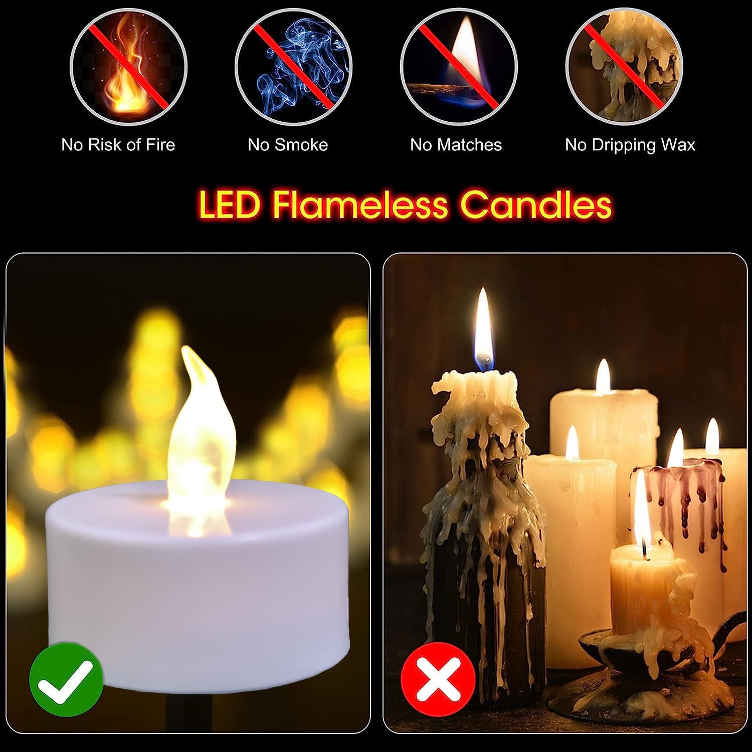 Battery tealights ,24 Pack Realistic and Bright Flickering Last 200 hours Lon…