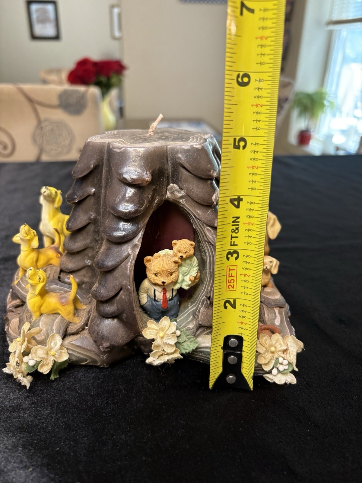 Vintage Tree Stump Wax Art Candle / Whimsical Woodland Animal Figurines