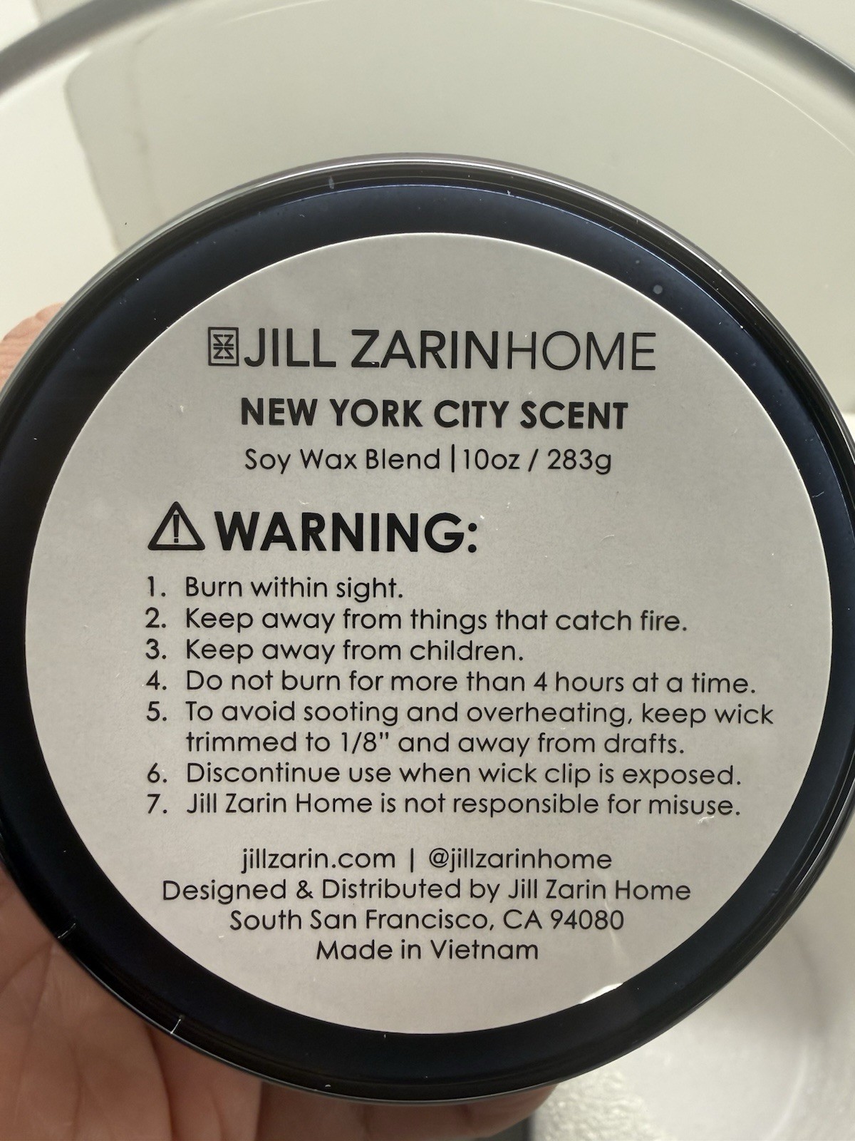 JILL ZARINHOME NEW YORK COTY SOY WAX BLEND CANDLE 10OZ/283G NEW IN BOX