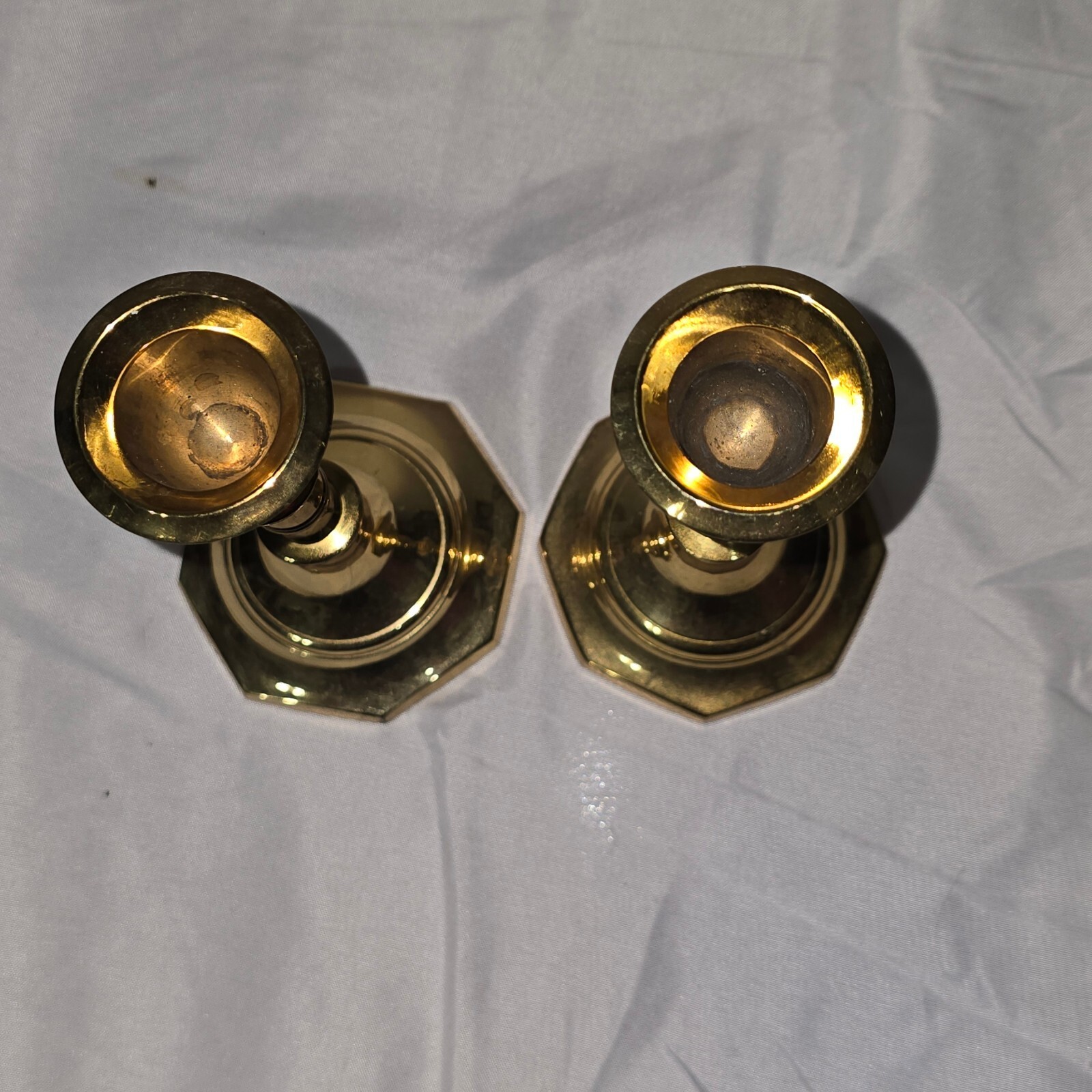 Vintage Solid Brass Taper Candlestick Holders Pair Octagonal Base Made in India