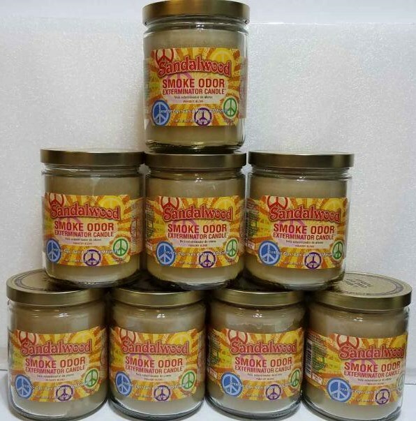 Smoke Odor Exterminator 13 oz Jar Candle, Sandalwood Set of Eight Candles.