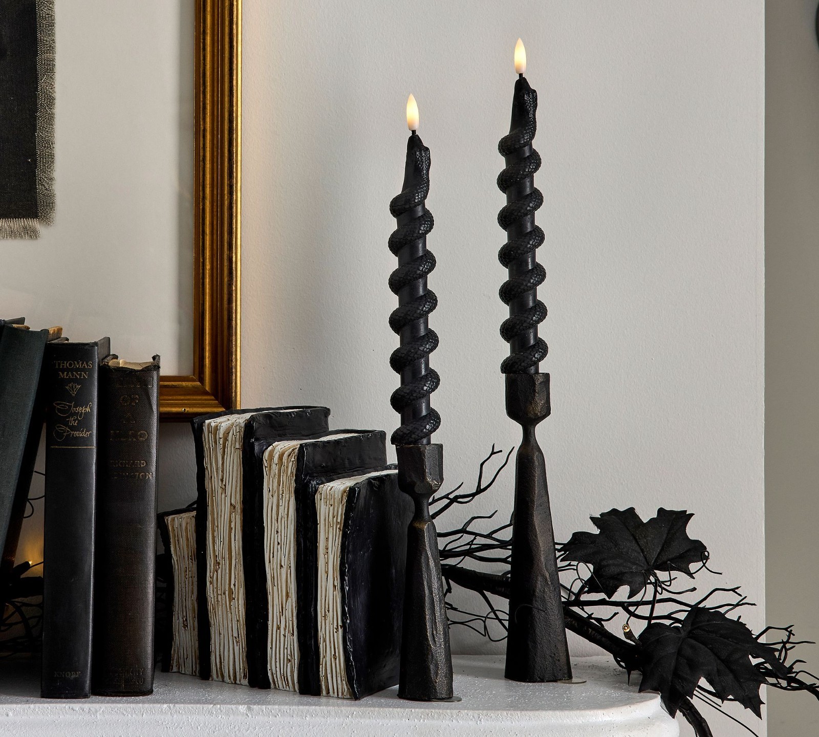 New Pottery Barn Flameless Snake Taper Candle Set of 2 Halloween