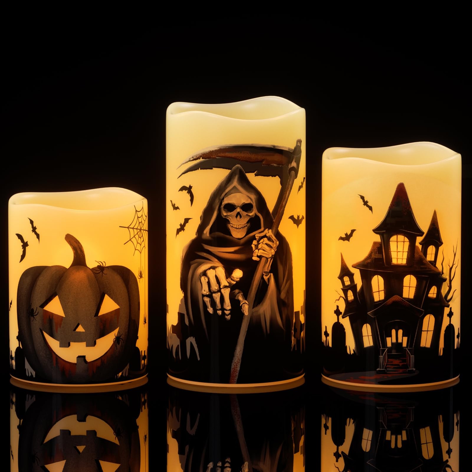 Wondise Halloween Flameless Flickering Candles with 6 Hour Timer, Battery Operat