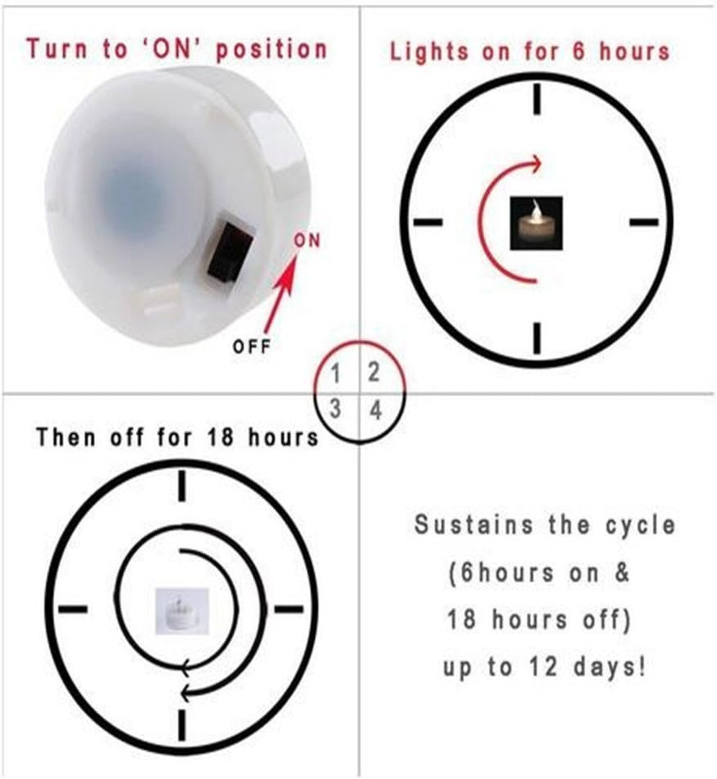 Flameless LED Tea Lights 24 Pack Timer Cool White Battery Operated No Flicker