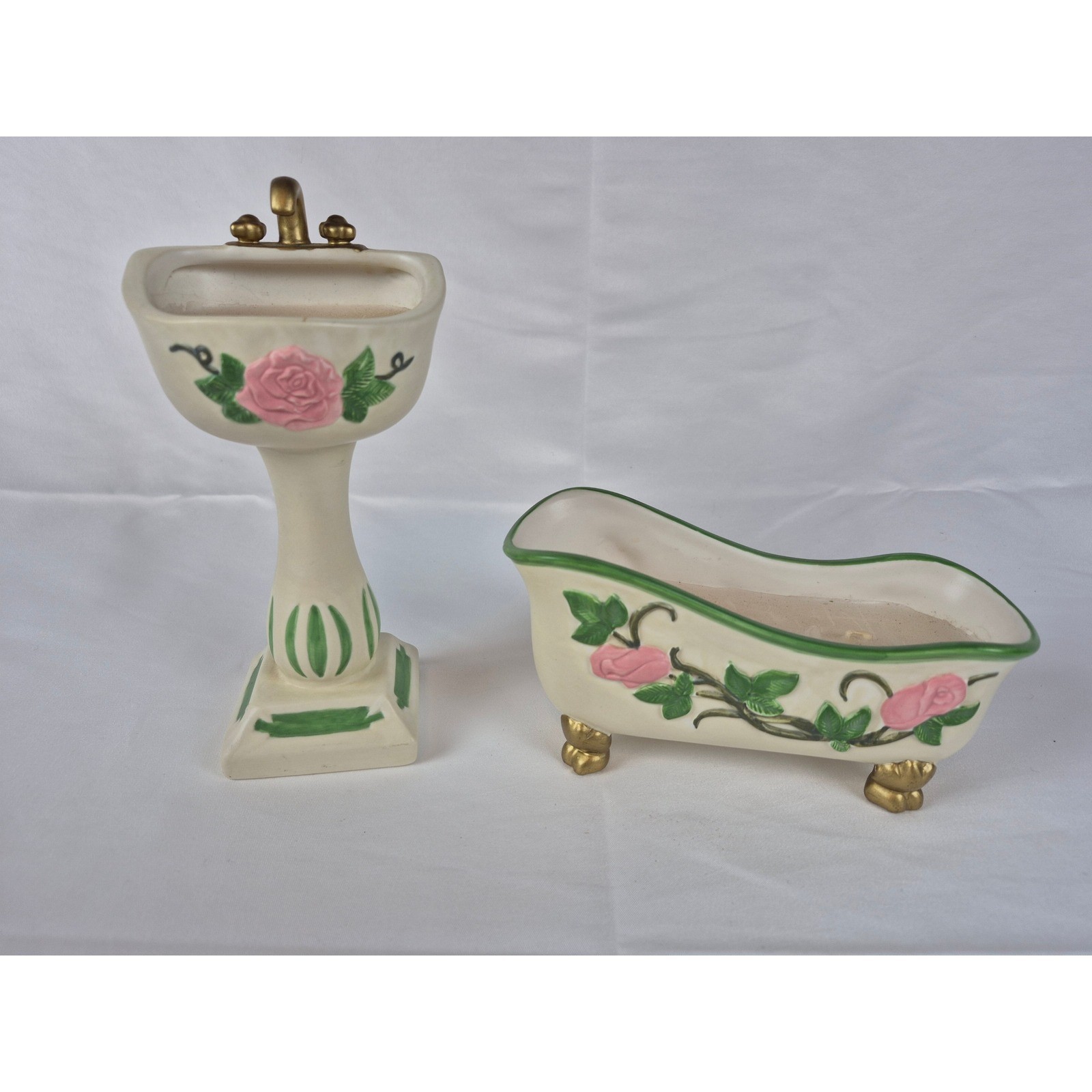 WMG 2005 Rose Bathroom Candle Set Sink Bathtub Ceramic Vanity Decor Floral