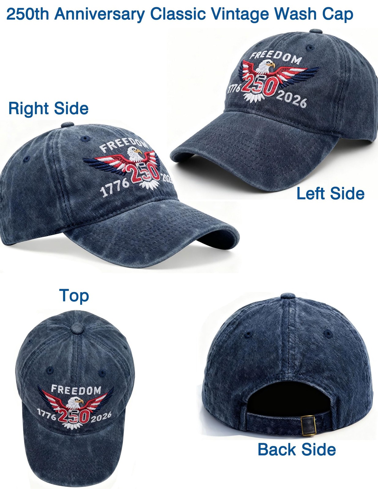 Patriotic American Baseball Cap Vintage Embroidered Eagle 250th Anniversary Unis