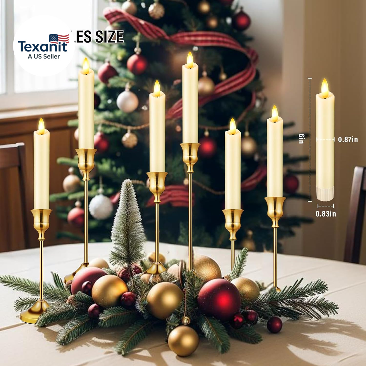 Upgraded Real Wax Short LED Flameless Taper Candles with Remote, 6 PCS Ivory Can