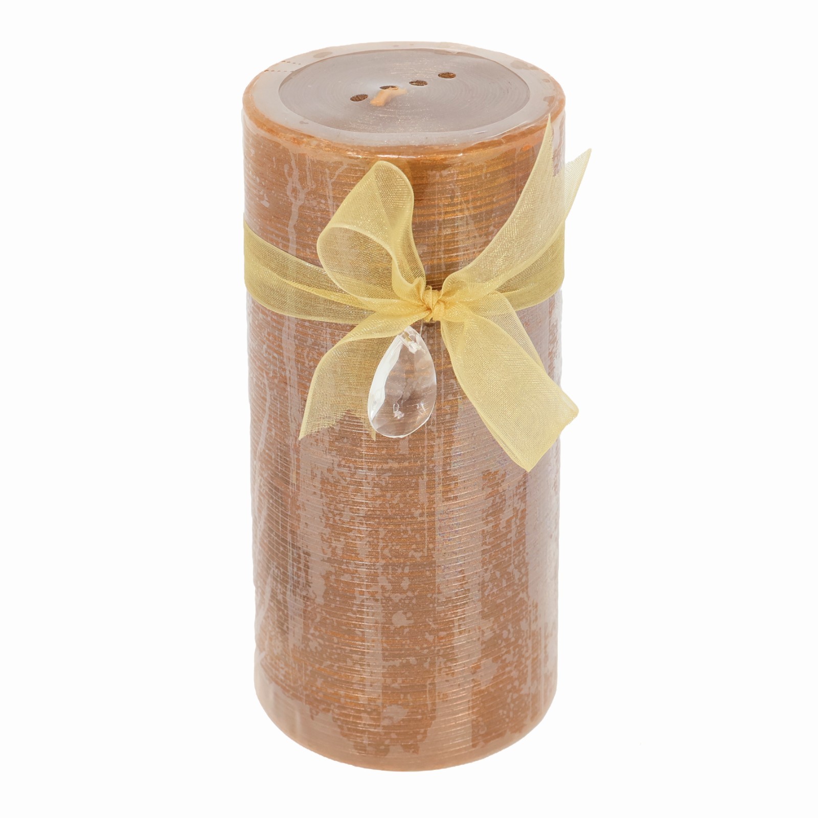 Pier 1 Unscented Pillar Candle Gold Ribbon Crystal Accent 3×6 Decorative Candle