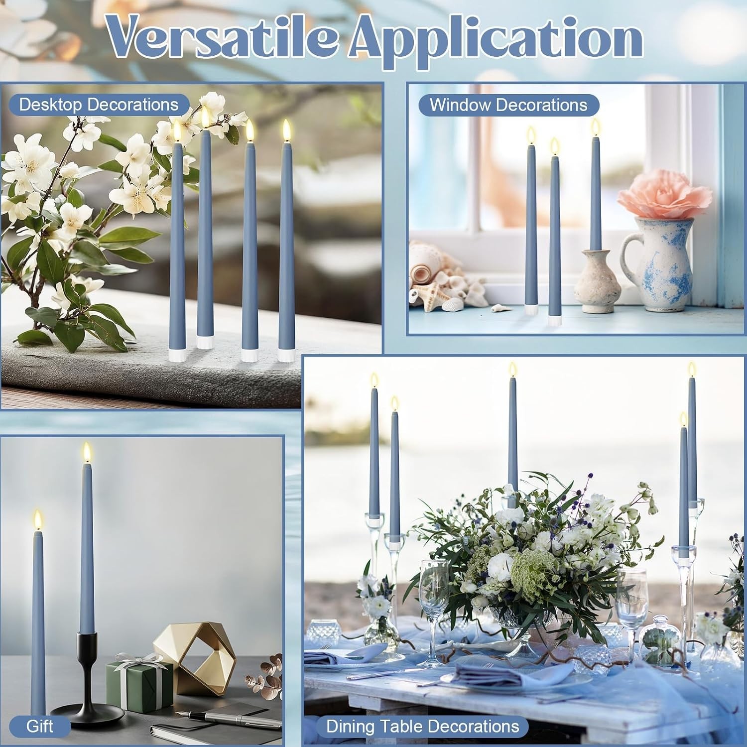 Macarrie 24 Packs Flameless Taper Candles Battery Operated Fake 11″ Hase Blue