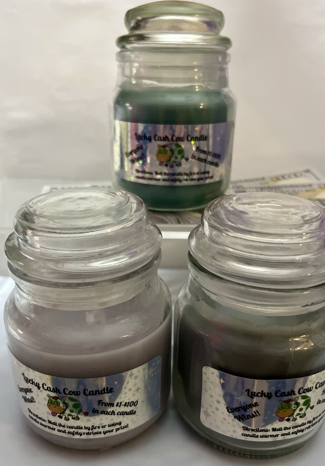 3oz. Lucky Cash Money Candle•REAL $ INSIDE•Candles CONTAINS from $1-$100