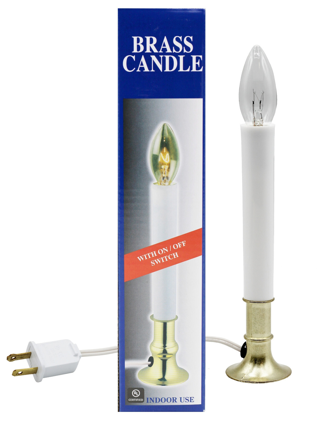 6 Electric Window Candle Lamps with Brass Plated Base, On/Off Switch, Light Bulb