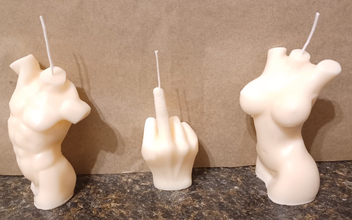 Man Torso, Woman Body, And Small 4″ Middle Finger Candle Set of 3
