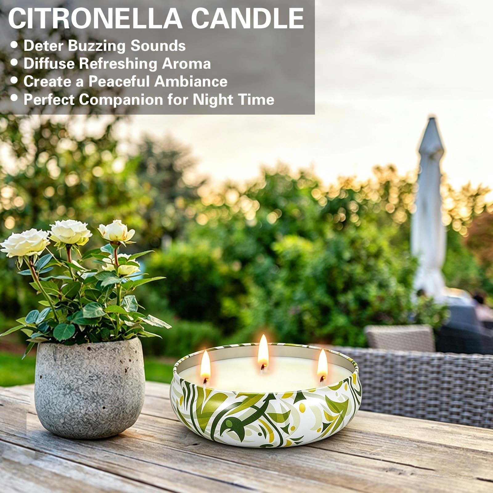 Large 3-Wick Citronella Candles 3 Pack – Natural Soy Wax, 240 Hour Burn for Pati