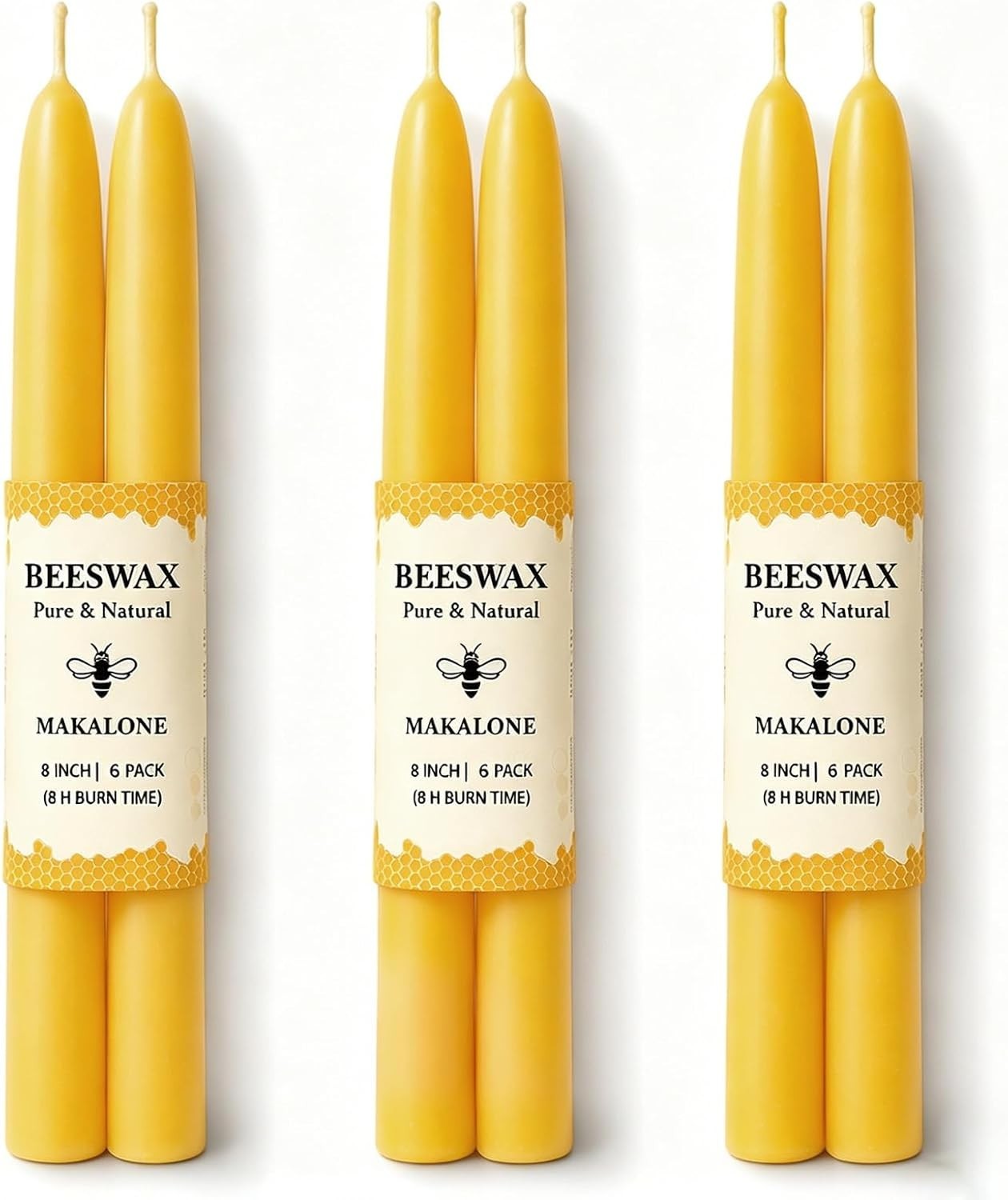 Handmade Beeswax Taper Candles – Elegant 6 Pack for Wedding, Prayer, or Home