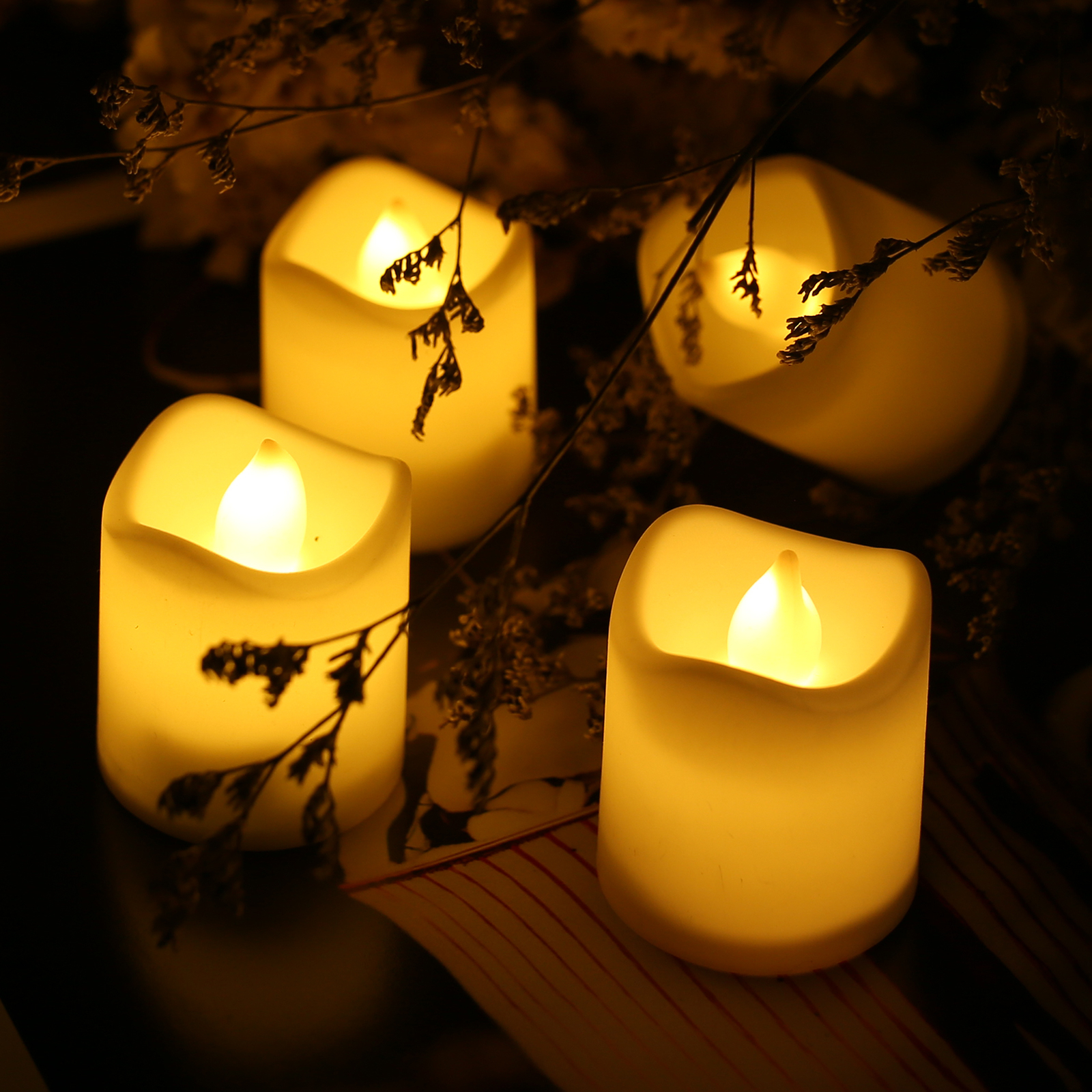 24/48 Pack Flameless Flickering LED Tea Lights Votive Candles Halloween Decor
