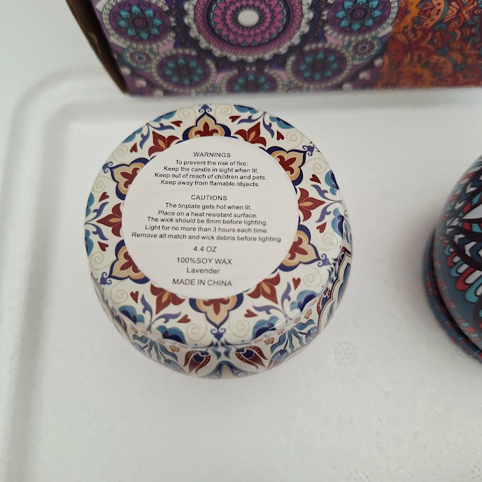 4-Pack Scented Soy Wax Candles in Decorative Mandala Tins Gift Set 4.4oz Each