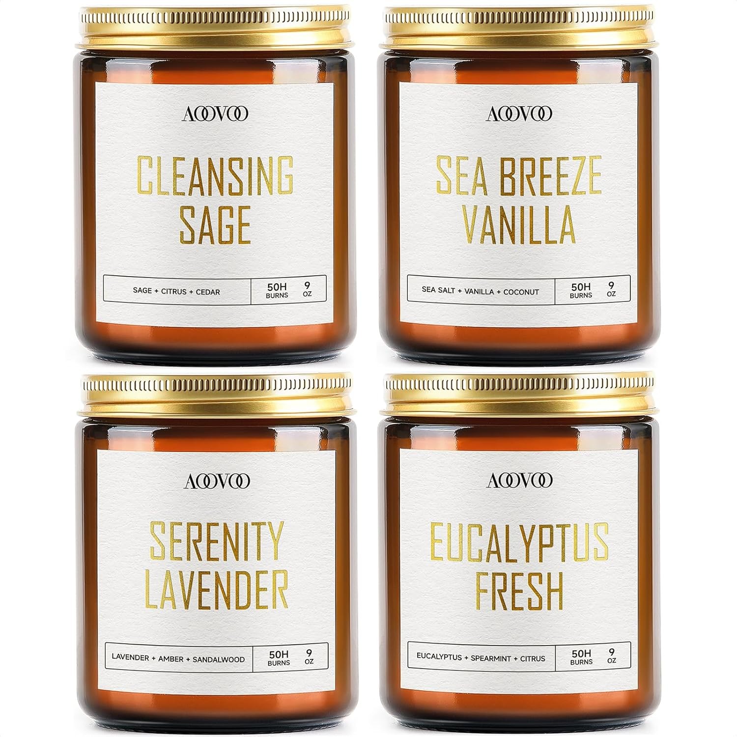 AOOVOO Scented Candles – 4PC Candle Set, 36 oz Soy Candles, Soy Candle for Home