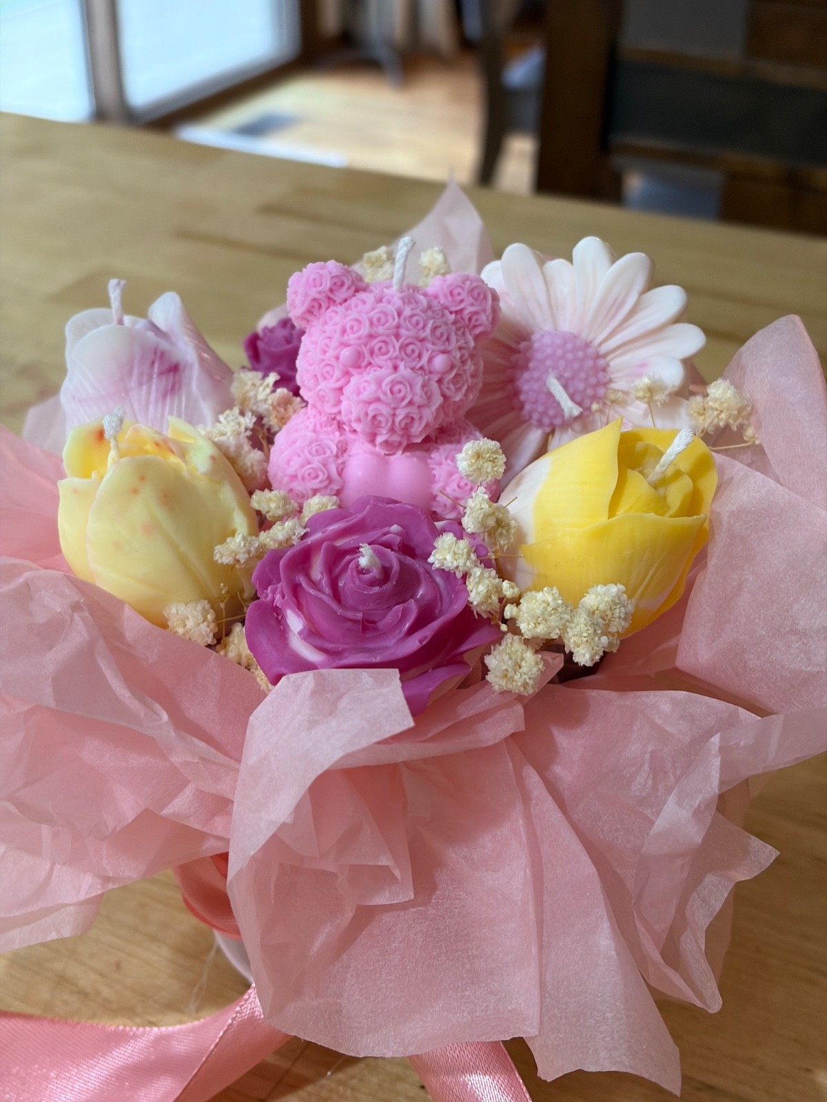 candle flower bouquet, custom color and smell fragrance 8 x 8