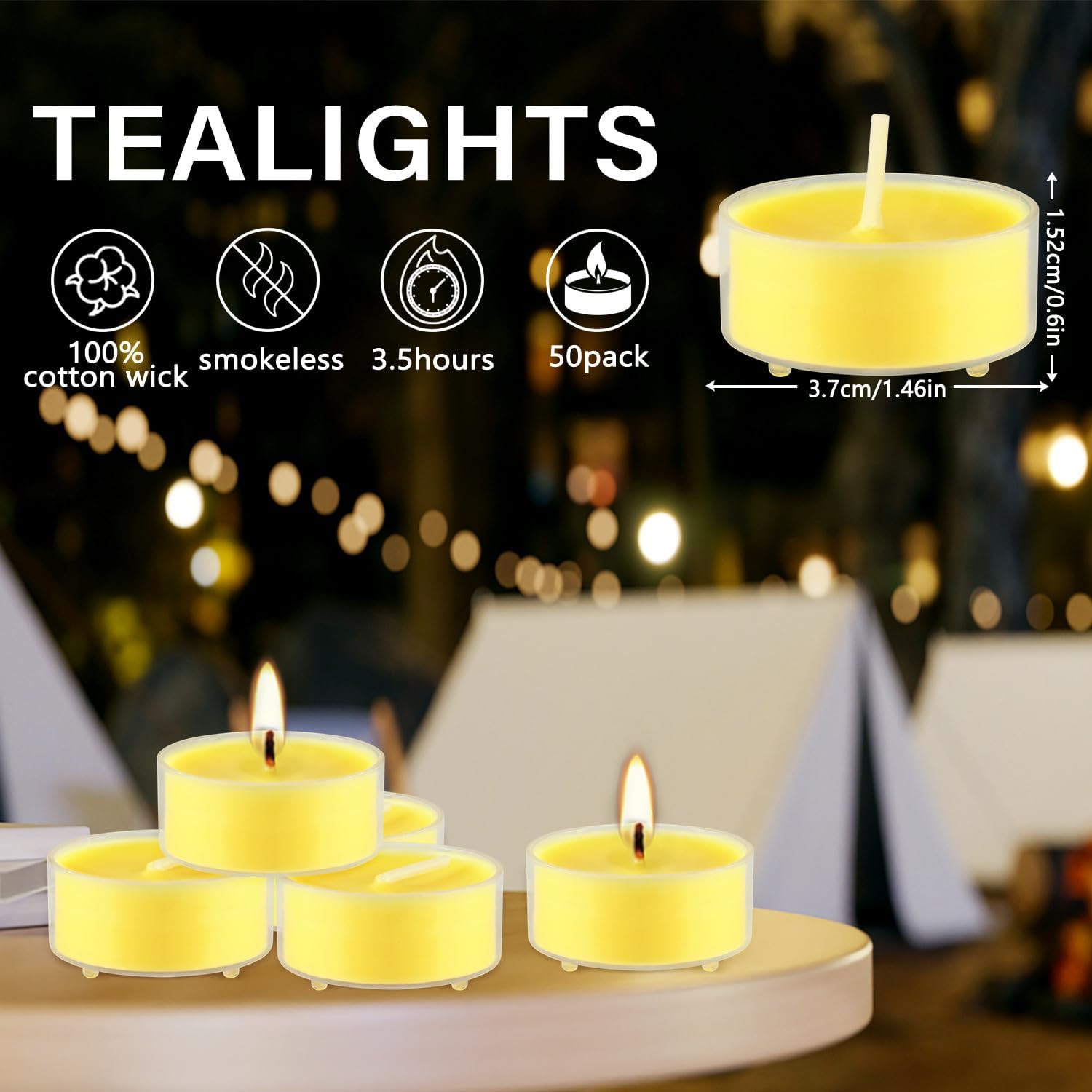 4-Hour 50Pack Citronella Tealight Candles, Outdoor and Indoor Summer Scented Can