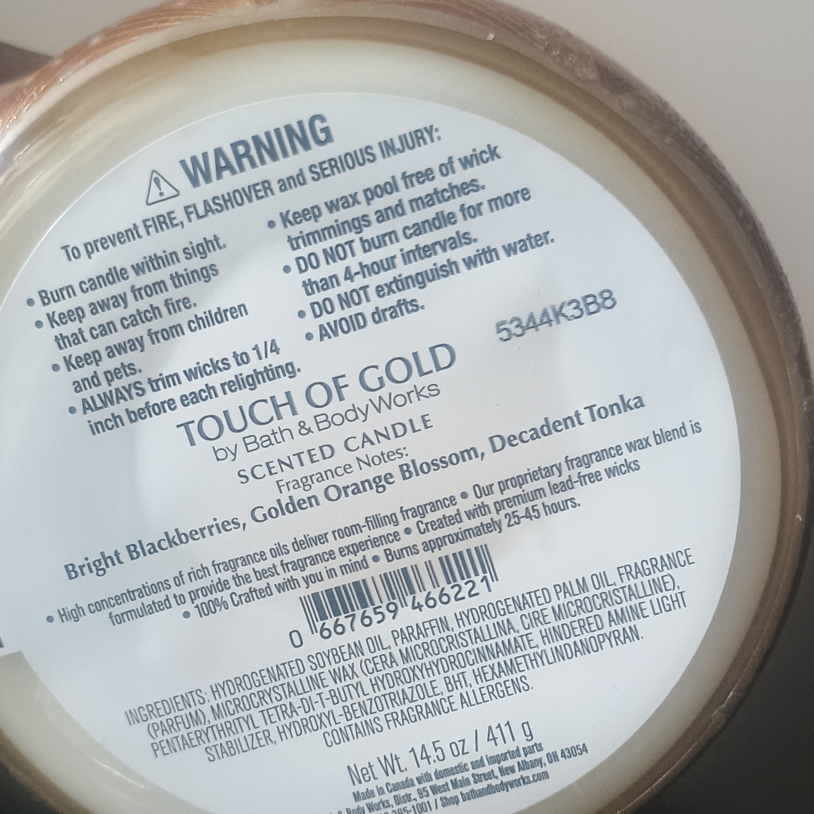 Bath & Body Works Touch of Gold 3-Wick Scented Jar Candle 14.5 oz 25-45 hrs