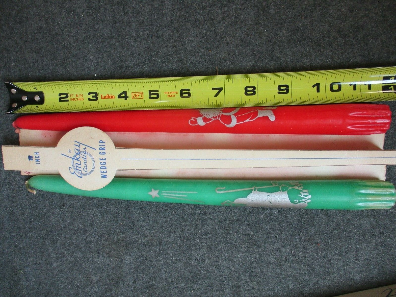 Vintage Emkay Christmas Taper Candles 12″ Pair – Red & Green – Santa & Shepherd