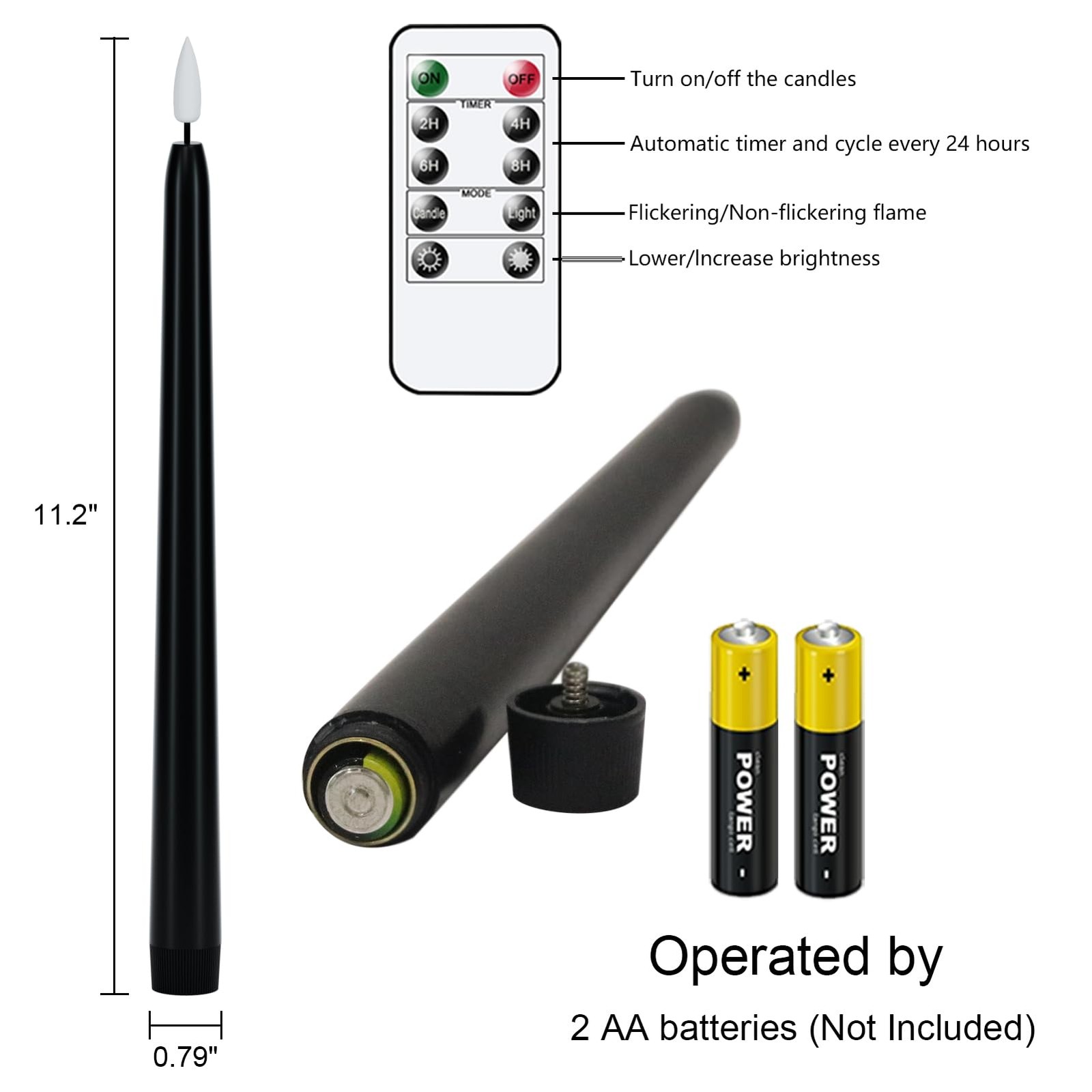 Halloween Flameless Taper Candles with Remote & Timer, 4 Pack Black Candles B…