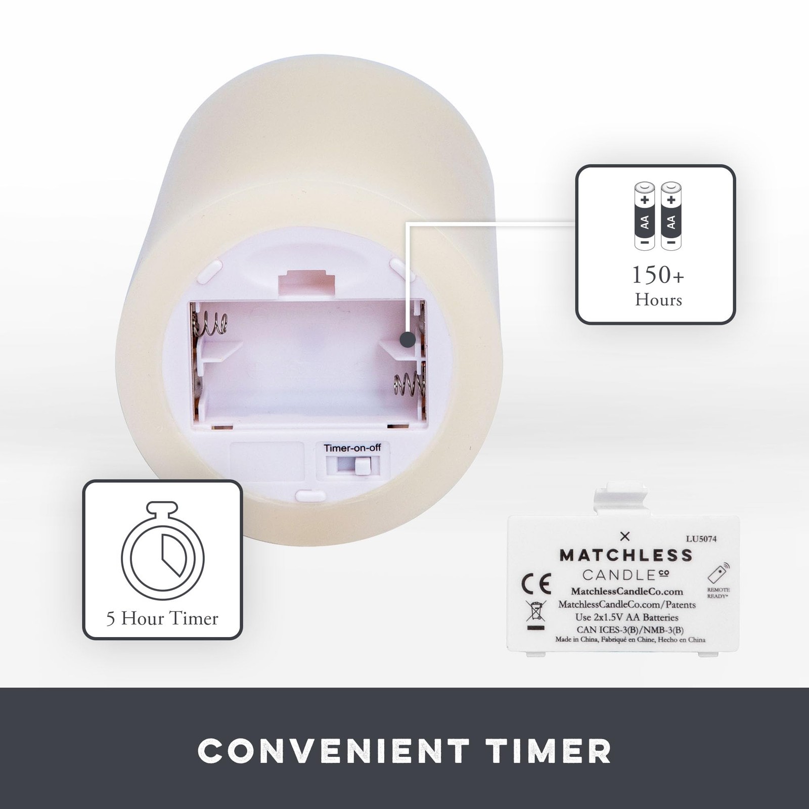 Matchless Candle Co. by Luminara Set of 3 3 x 4.5,5.5,6.5 Flameless LED Flick…