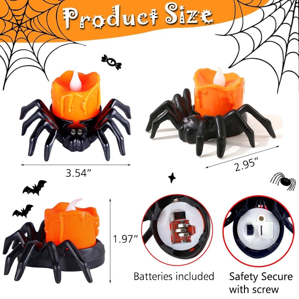 6 Pack Halloween Flameless LED Candle Lights, 3D Spider LED Tealight Candles …